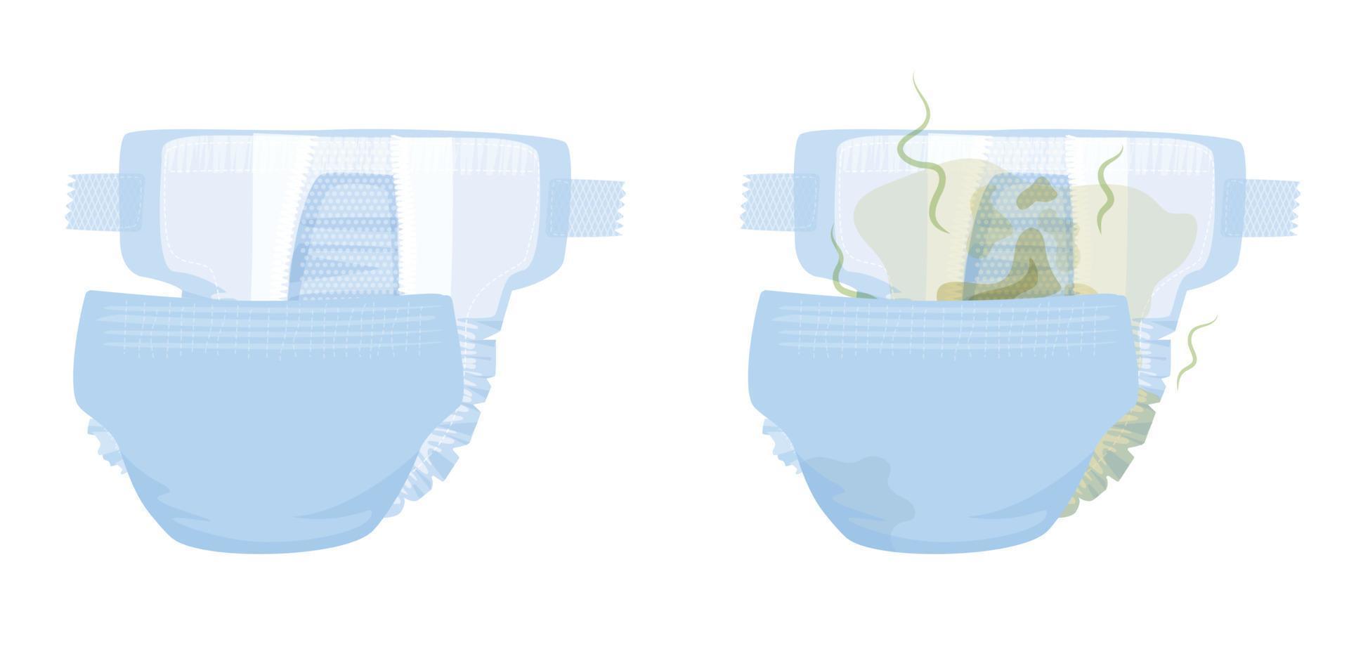 Two White Baby Diaper Clean And Dirty Flat Icon Set vector