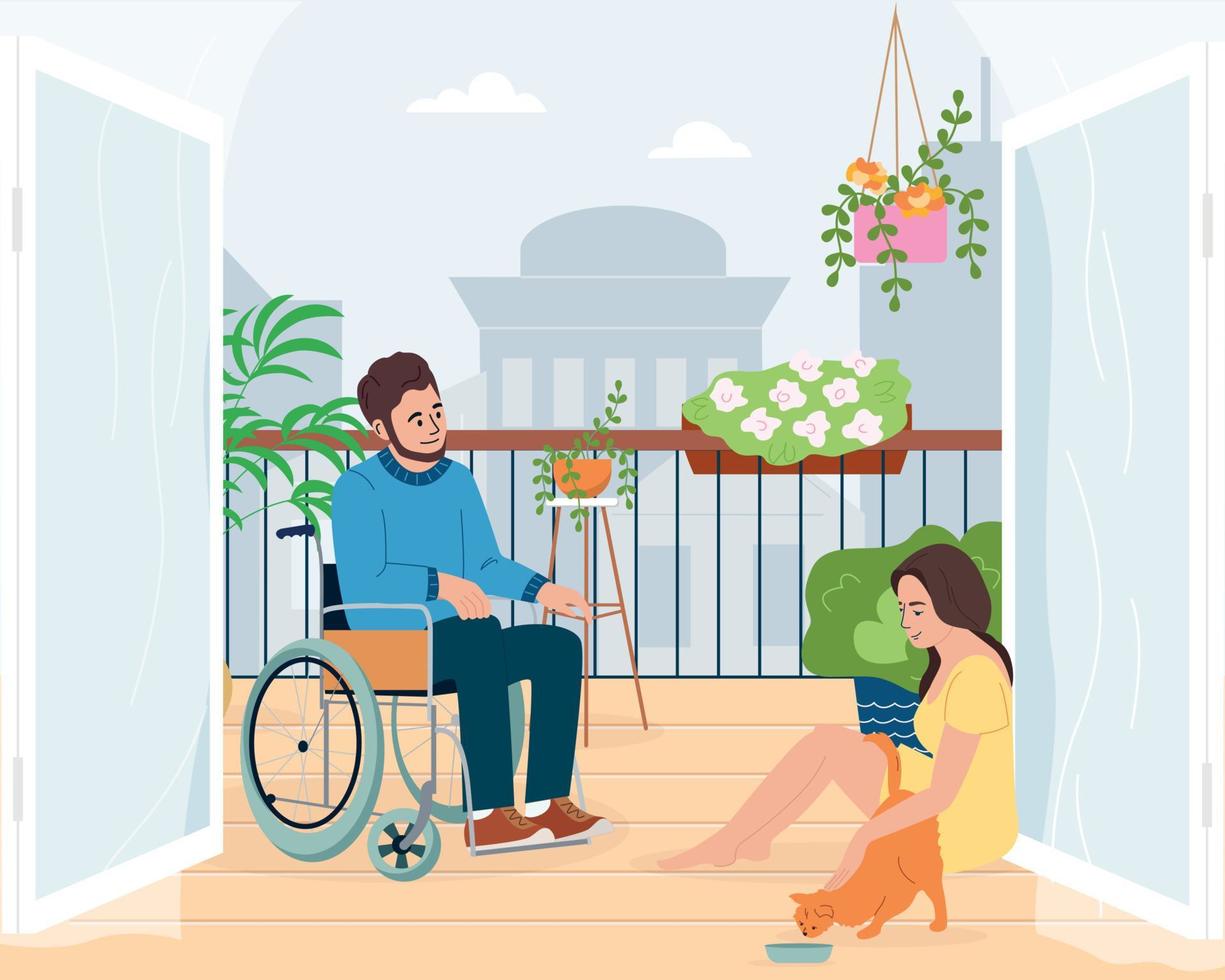 Neighbours On Balcony Flat Background vector