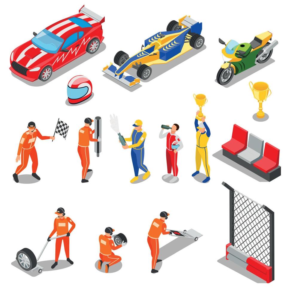 Racing Isometric Icon Set vector