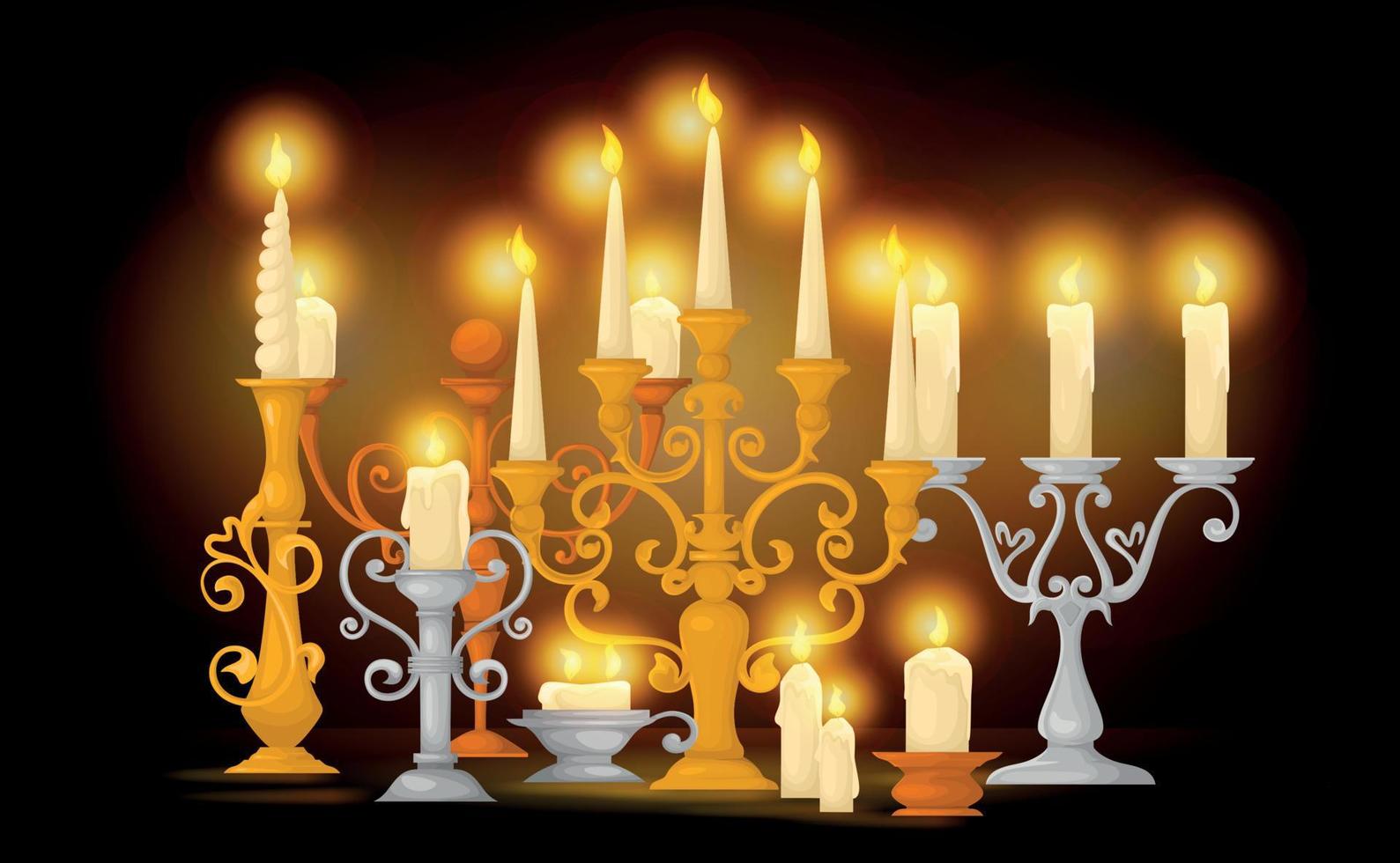 Retro Candle Holders Composition vector