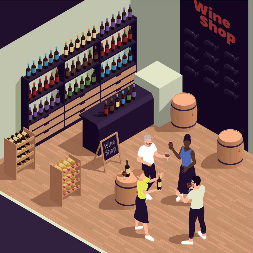 Wine Shop Isometric Composition vector