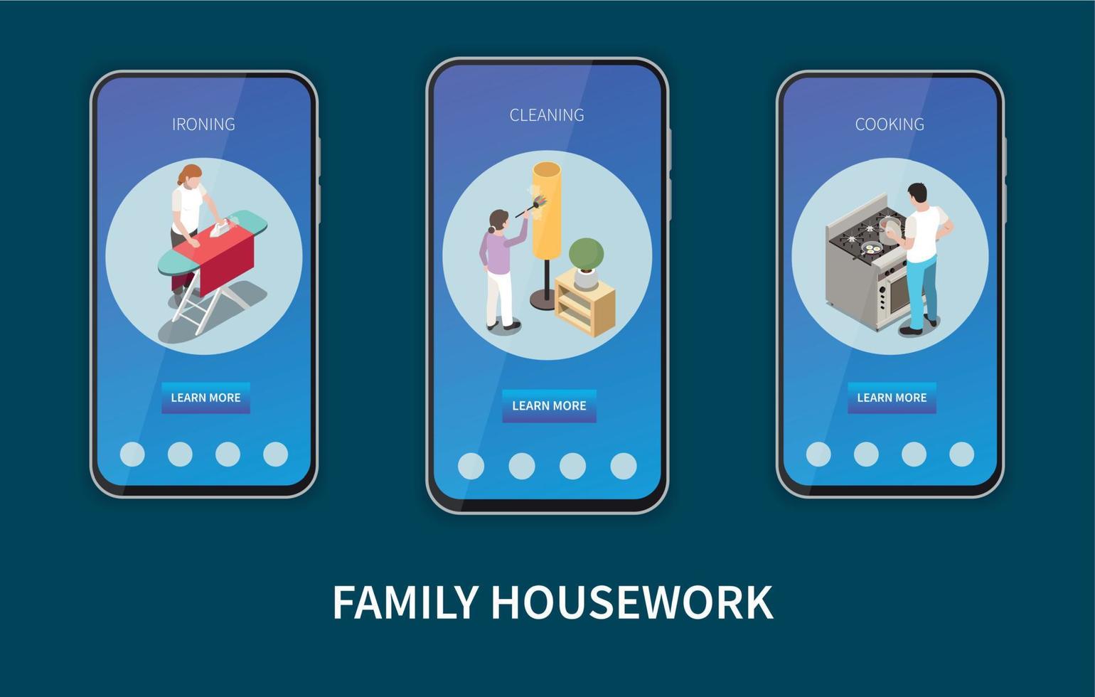 Family Housework Mobile App Set vector