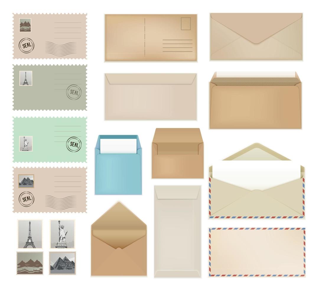 Envelope Stamps Realistic Set vector