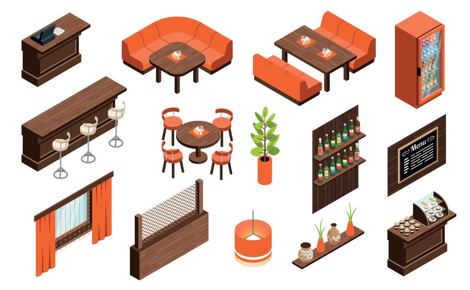 Isometric Restaurant Interior Set vector