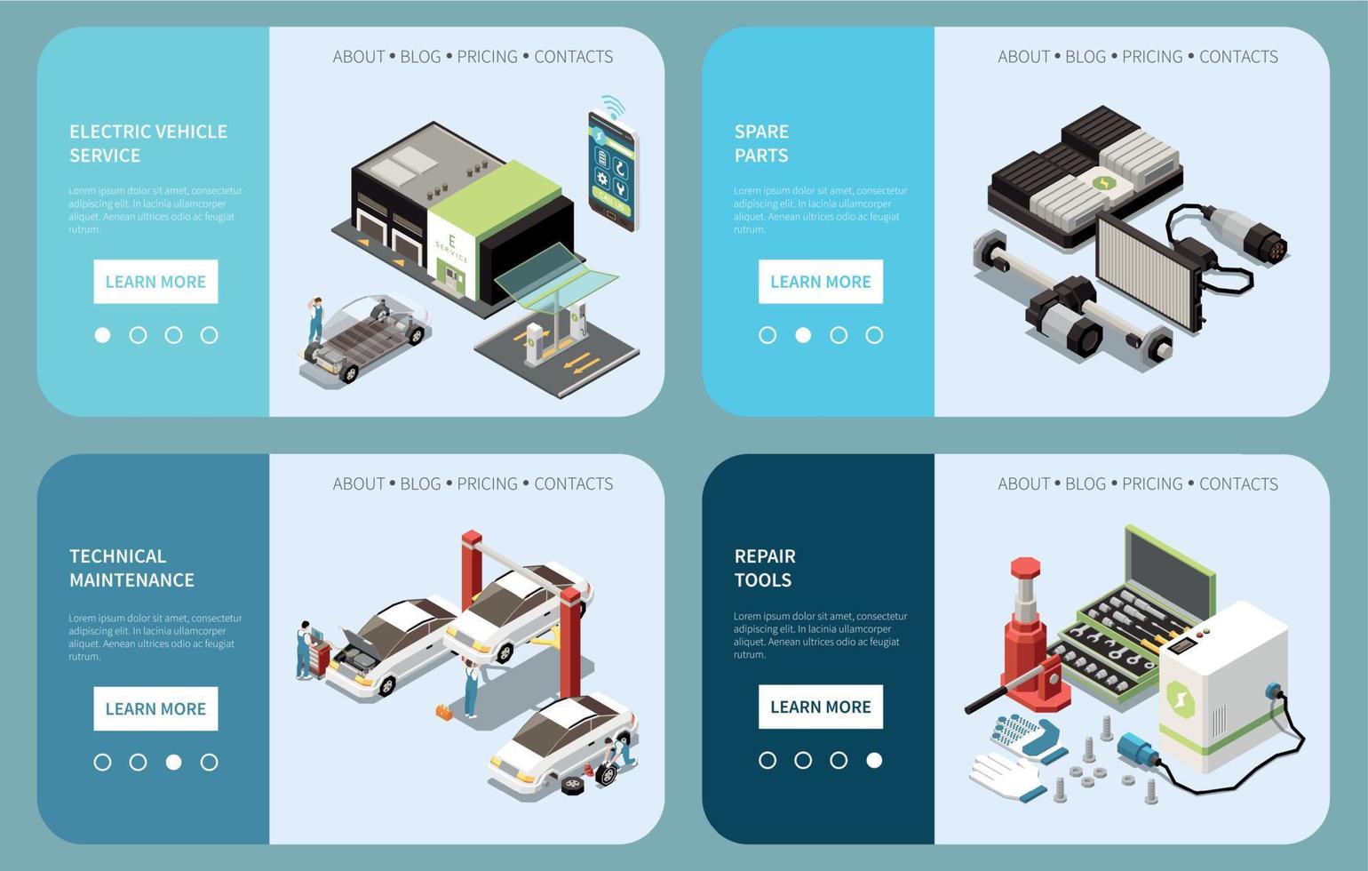 eléctrico vehículo Servicio isométrica aterrizaje paginas vector