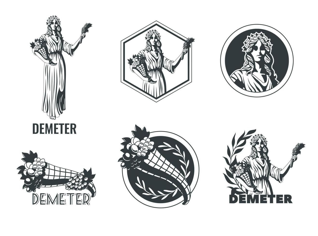 demeter griego diosa emblemas vector