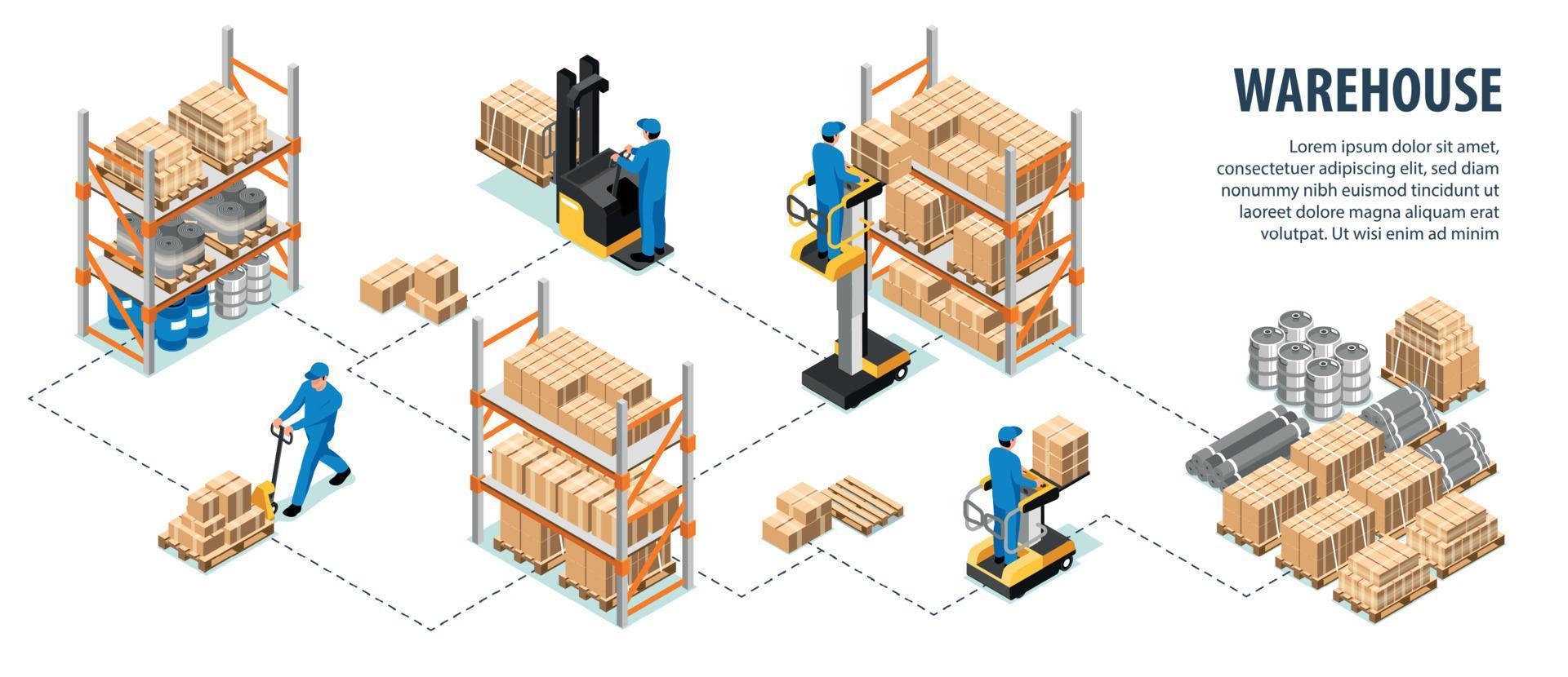 isométrica almacén infografia vector