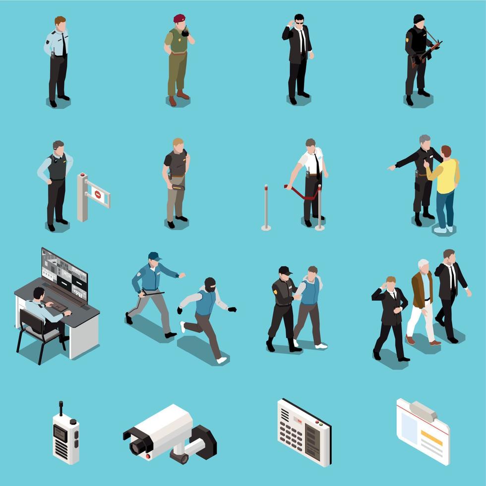 Security Service Isometric Set vector