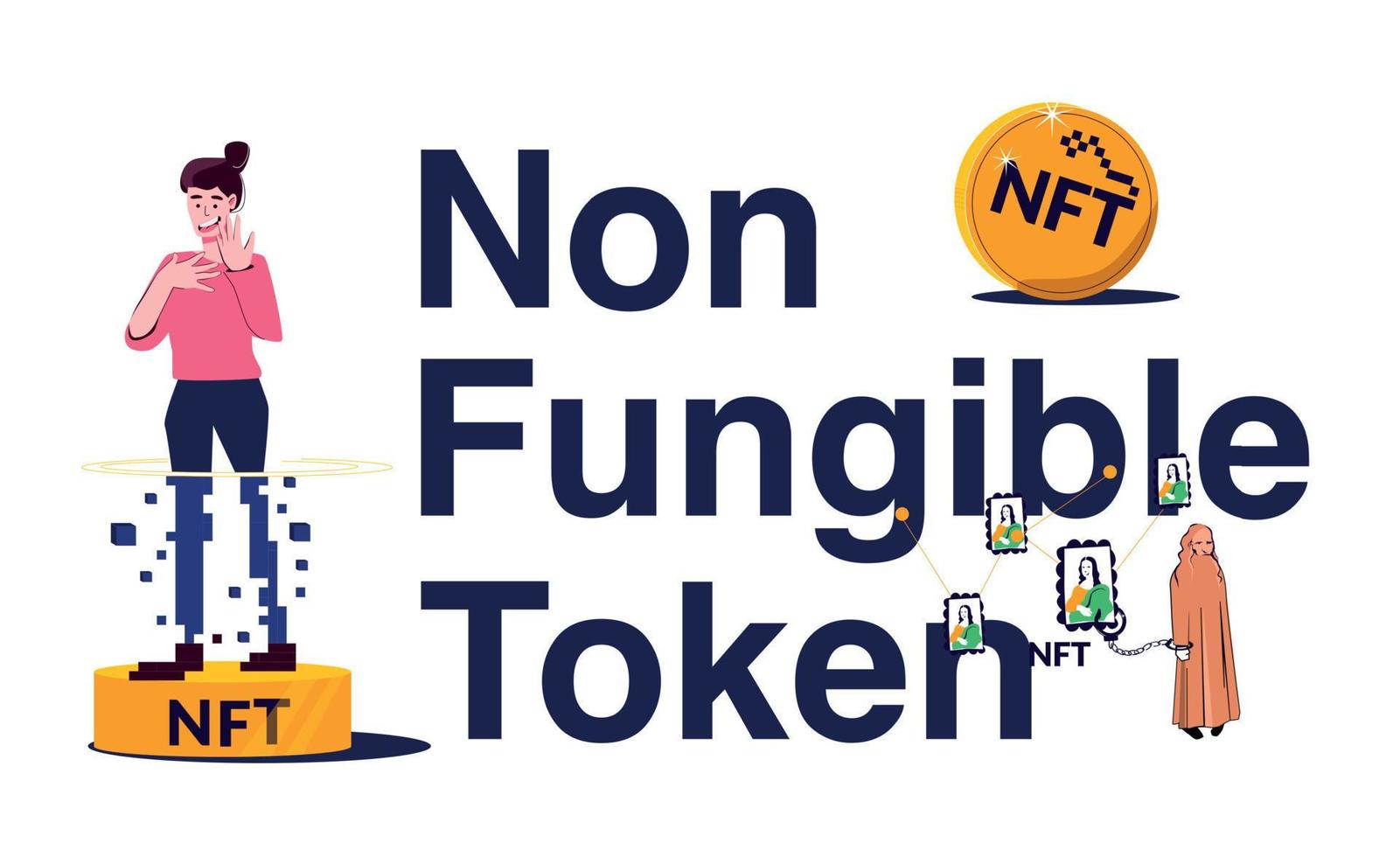 NFT Token Cryptocurrency Flat Text Composition vector