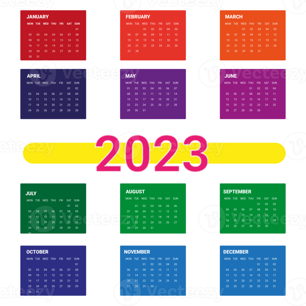 Calendar 2023 colorful happy new year png