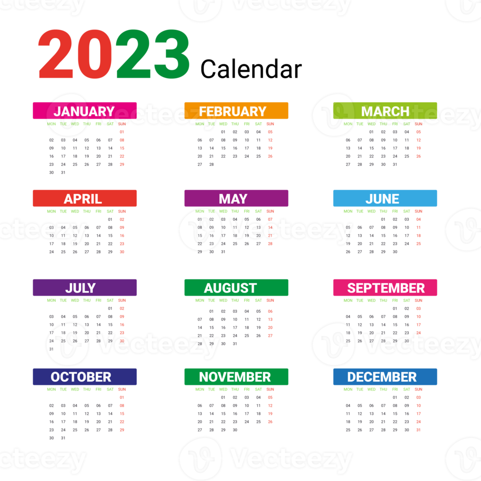 Calendar 2023 colorful happy new year png