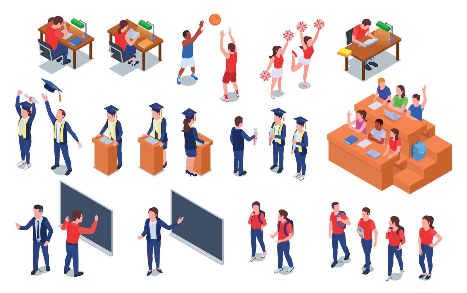 College Isometric Set vector