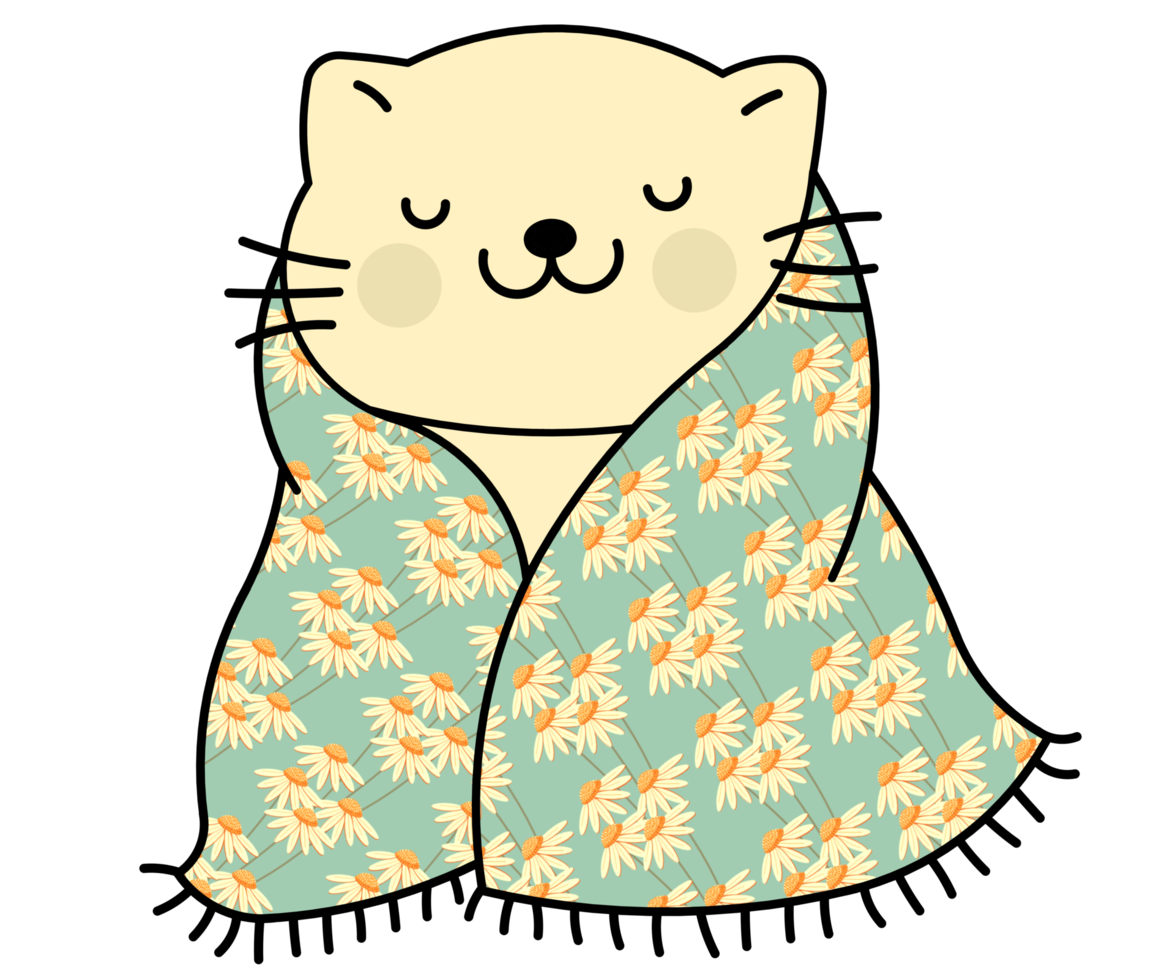 mignonne chat dans une coloré couverture png