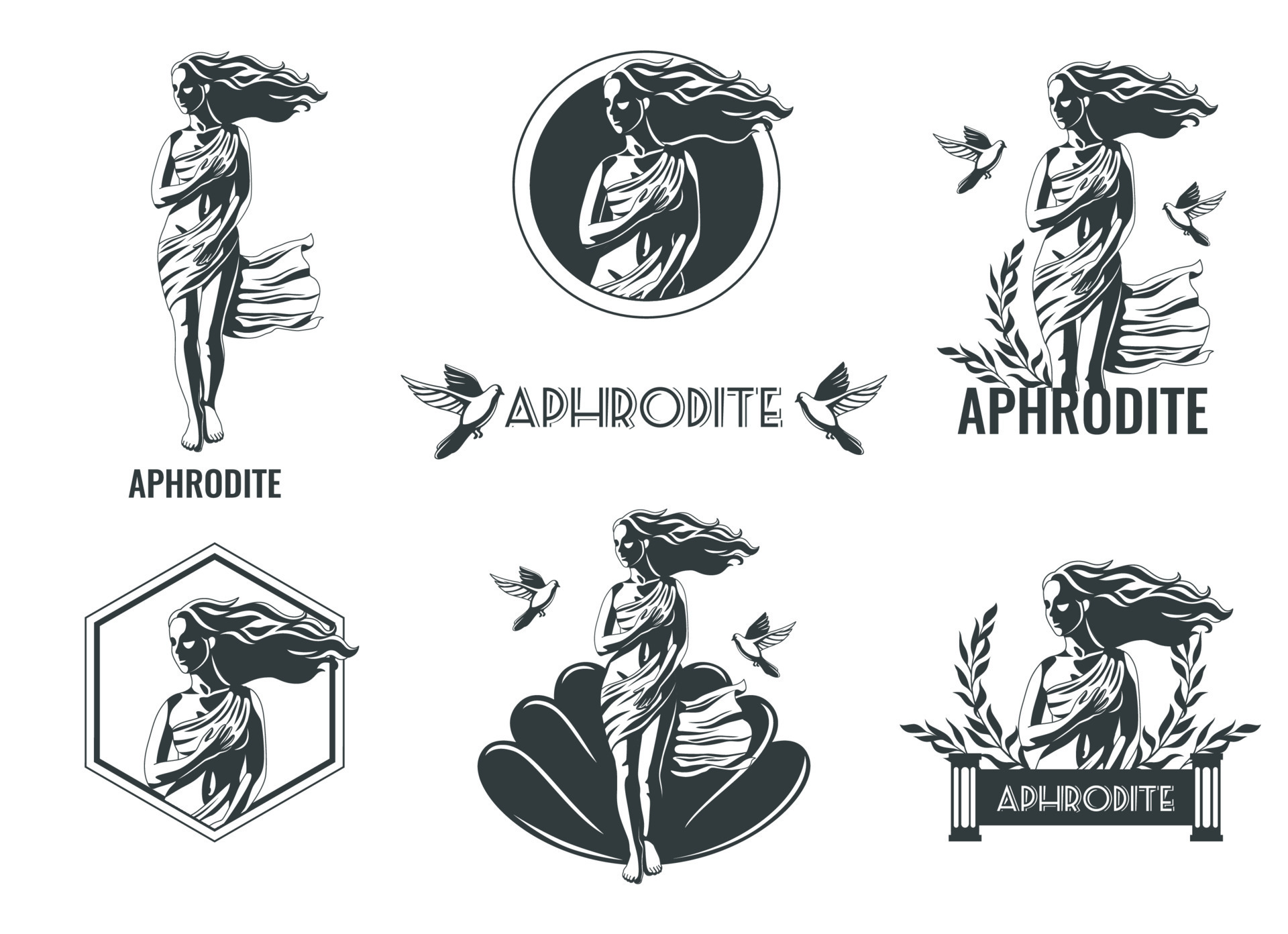 Aphrodite Greek Goddess Emblems Set 19775709 Vector Art at Vecteezy Aphrodite Greek Goddess Emblems Set 19775709 Vector Art at Vecteezy