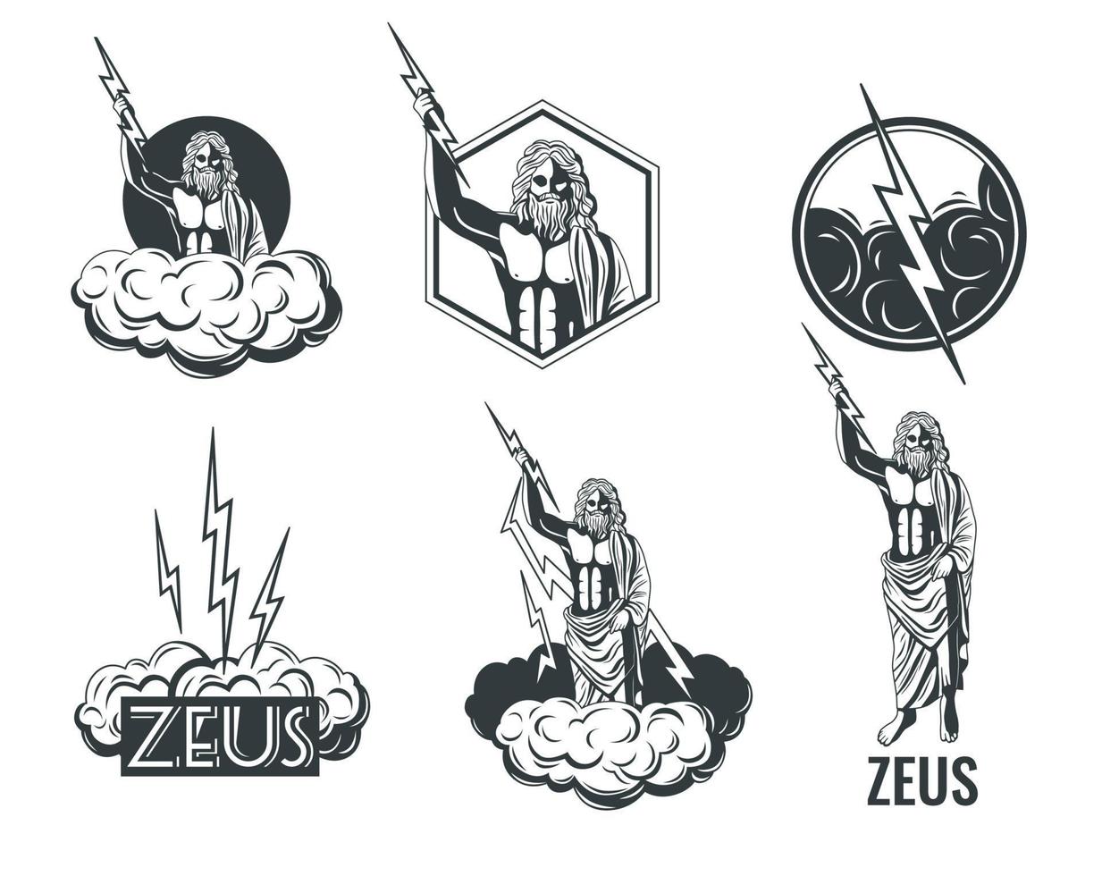 Zeus God Emblems Set vector