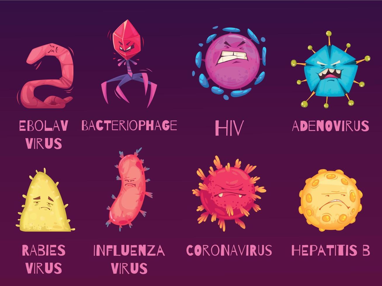 Bacteria And Virus Icons Set vector