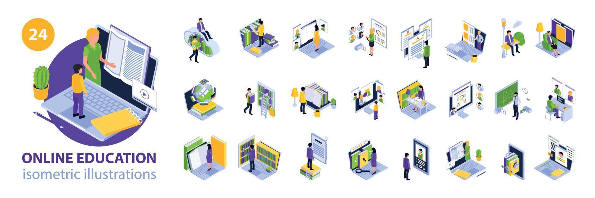 Isometric Online School Set vector