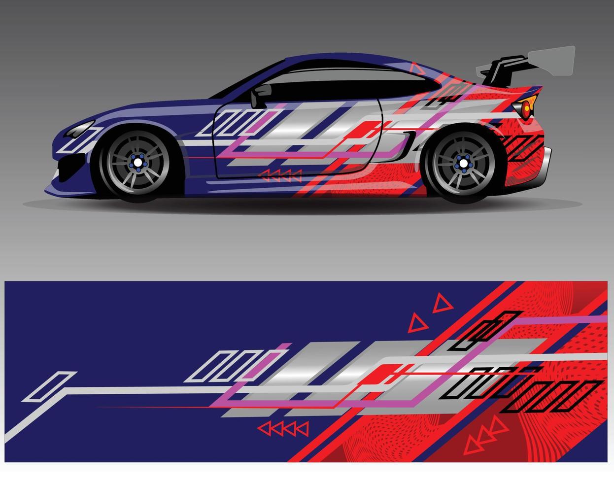 vector de diseño de envoltura de coche. Diseños de kits de fondo de carreras de franjas abstractas gráficas para envolver vehículos carrera de autos rally aventura y librea