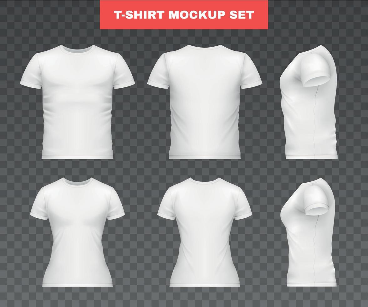 Realistic T shirt Mockup Template Icon Set vector
