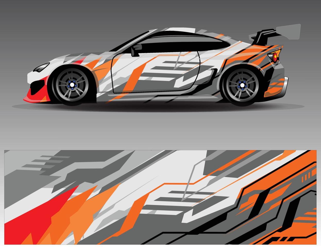 vector de diseño de envoltura de coche. Diseños de kits de fondo de carreras de franjas abstractas gráficas para envolver vehículos carrera de autos rally aventura y librea