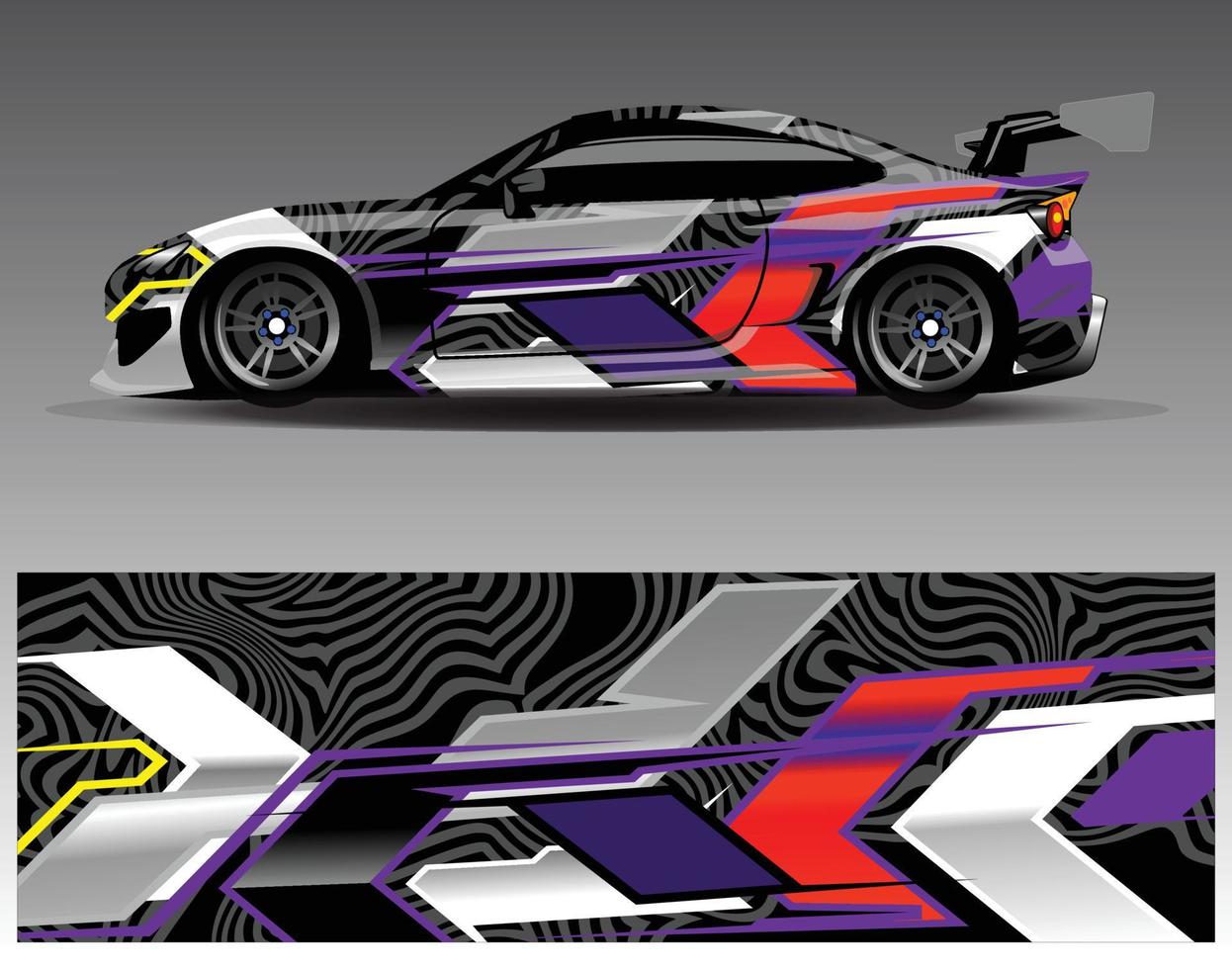 vector de diseño de envoltura de coche. Diseños de kits de fondo de carreras de franjas abstractas gráficas para envolver vehículos carrera de autos rally aventura y librea