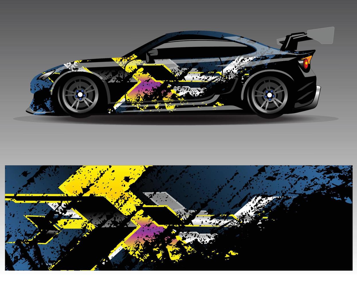vector de diseño de envoltura de coche. Diseños de kits de fondo de carreras de franjas abstractas gráficas para envolver vehículos carrera de autos rally aventura y librea