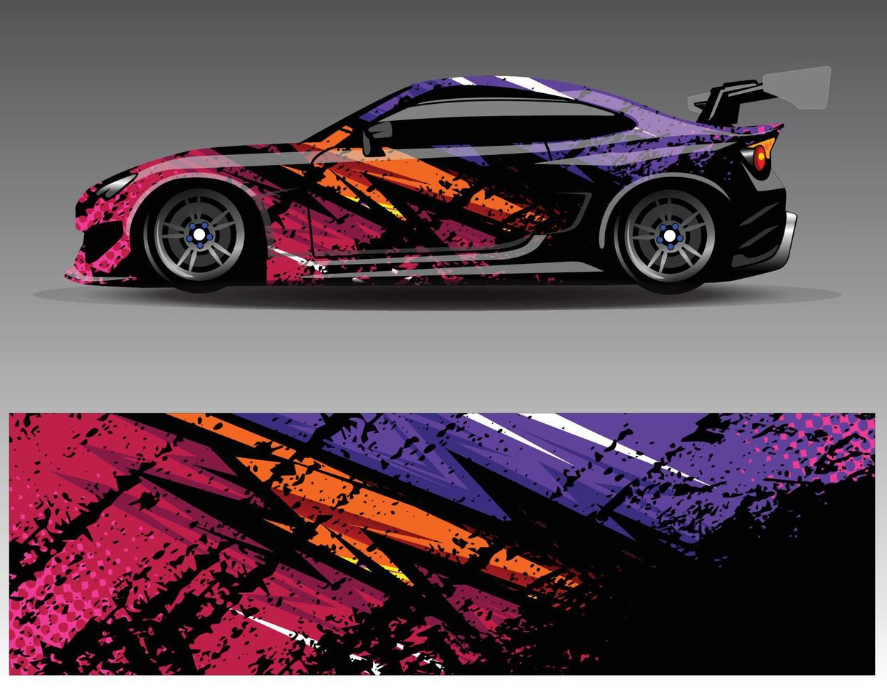 vector de diseño de envoltura de coche. Diseños de kits de fondo de carreras de franjas abstractas gráficas para envolver vehículos carrera de autos rally aventura y librea