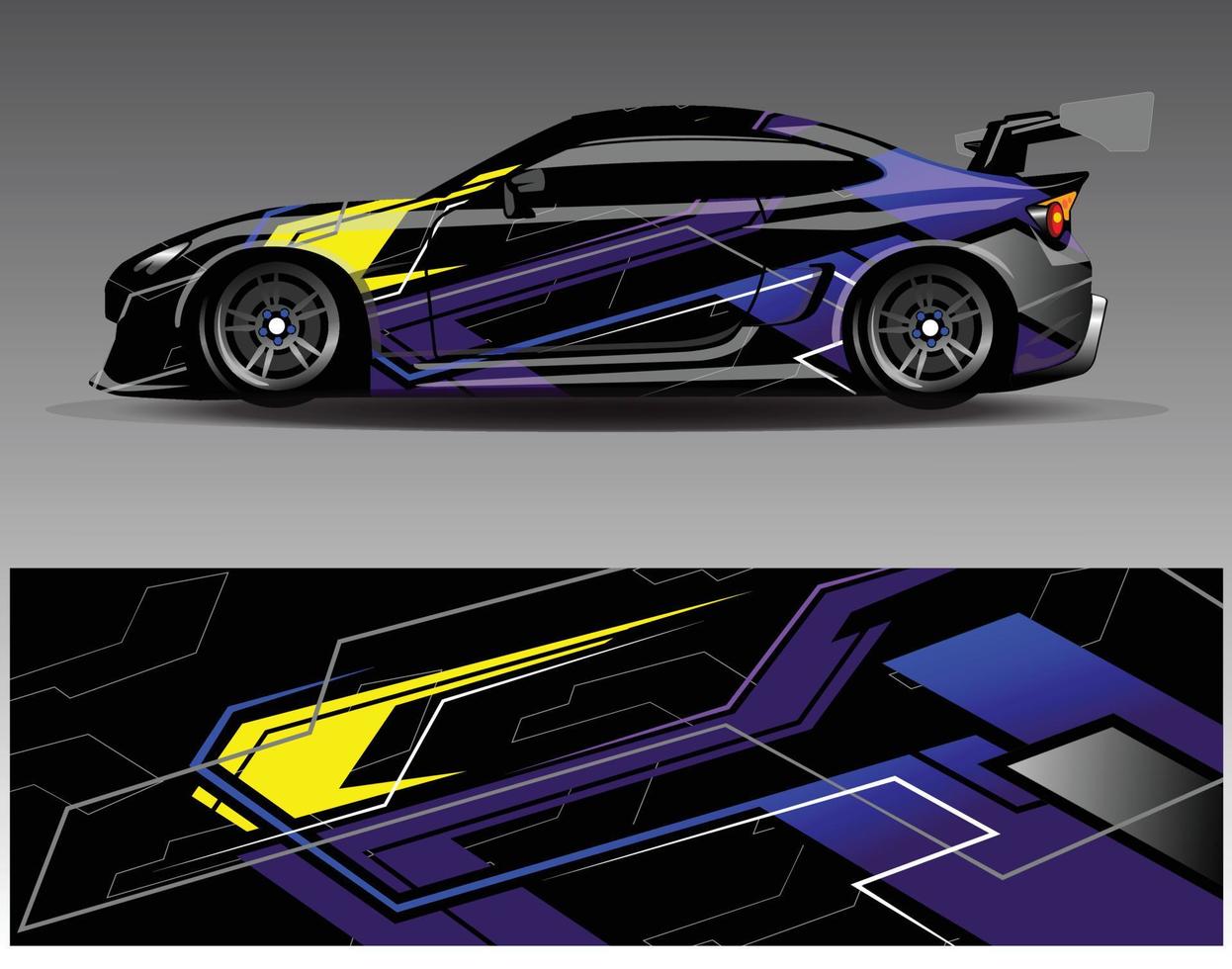 vector de diseño de envoltura de coche. Diseños de kits de fondo de carreras de franjas abstractas gráficas para envolver vehículos carrera de autos rally aventura y librea