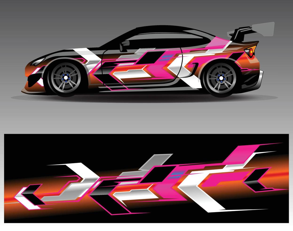 vector de diseño de envoltura de coche. Diseños de kits de fondo de carreras de franjas abstractas gráficas para envolver vehículos carrera de autos rally aventura y librea