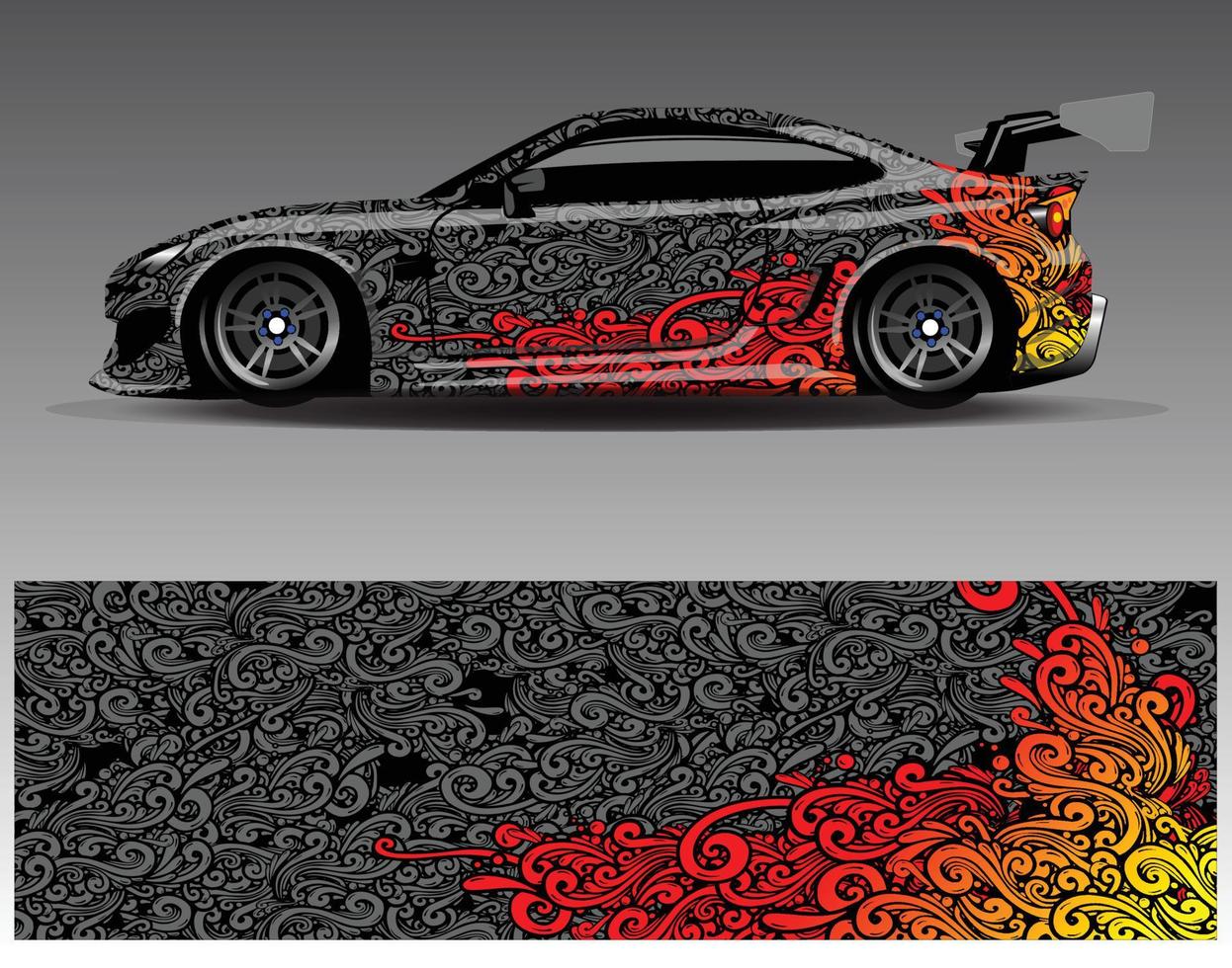 vector de diseño de envoltura de coche. Diseños de kits de fondo de carreras de franjas abstractas gráficas para envolver vehículos carrera de autos rally aventura y librea