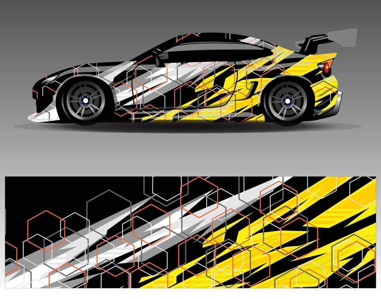 vector de diseño de envoltura de coche. Diseños de kits de fondo de carreras de franjas abstractas gráficas para envolver vehículos carrera de autos rally aventura y librea