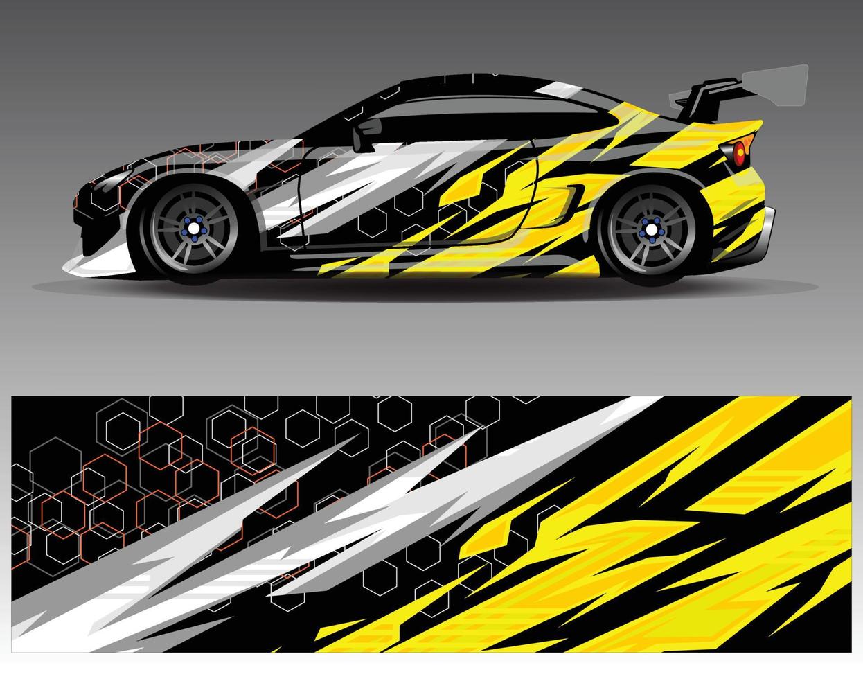 vector de diseño de envoltura de coche. Diseños de kits de fondo de carreras de franjas abstractas gráficas para envolver vehículos carrera de autos rally aventura y librea