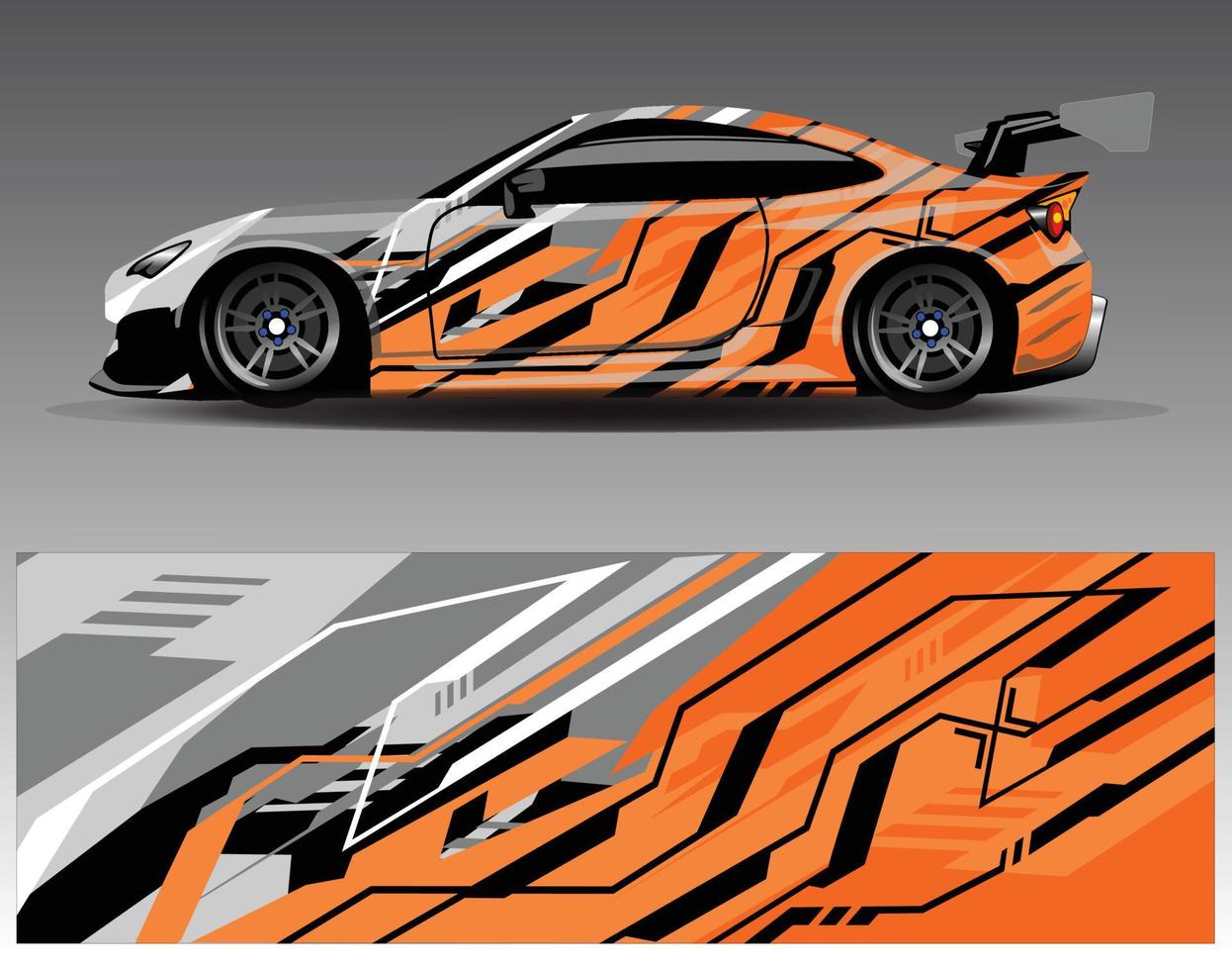 vector de diseño de envoltura de coche. Diseños de kits de fondo de carreras de franjas abstractas gráficas para envolver vehículos carrera de autos rally aventura y librea