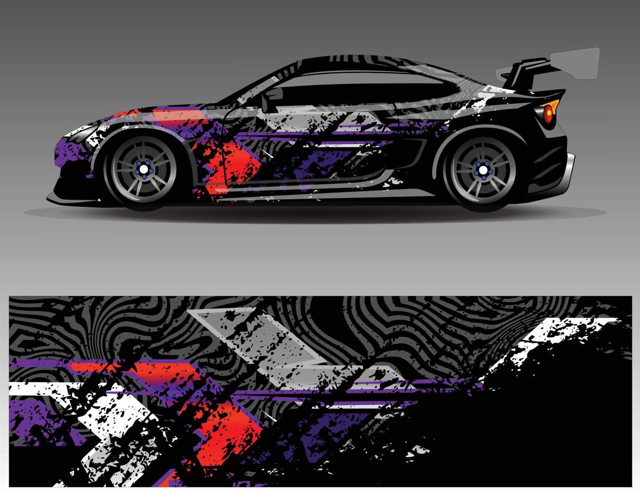 vector de diseño de envoltura de coche. Diseños de kits de fondo de carreras de franjas abstractas gráficas para envolver vehículos carrera de autos rally aventura y librea