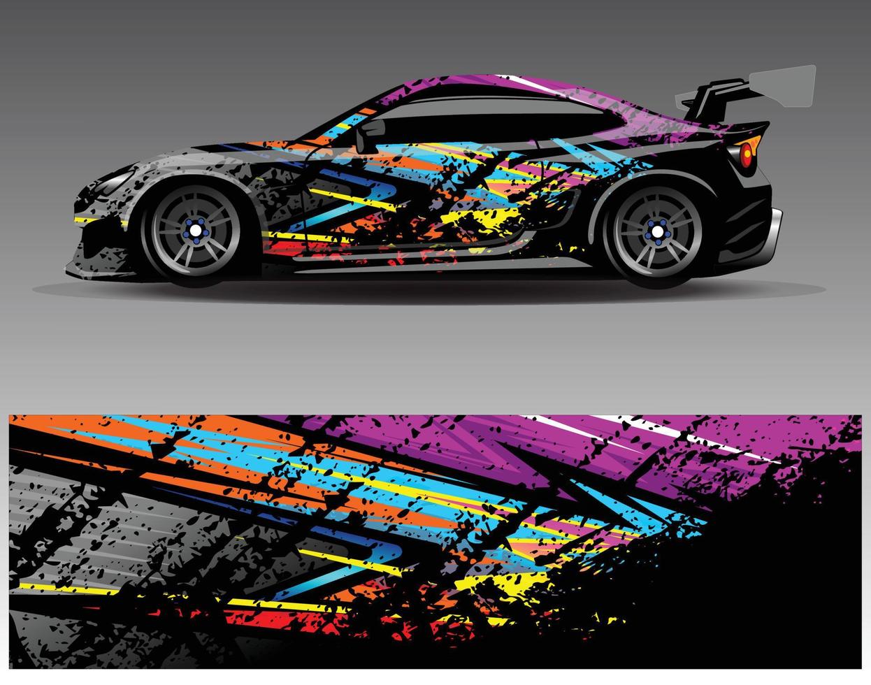 vector de diseño de envoltura de coche. Diseños de kits de fondo de carreras de franjas abstractas gráficas para envolver vehículos carrera de autos rally aventura y librea