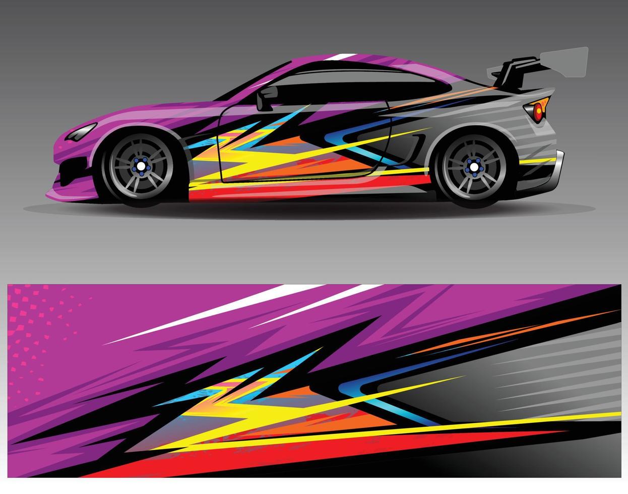 vector de diseño de envoltura de coche. Diseños de kits de fondo de carreras de franjas abstractas gráficas para envolver vehículos carrera de autos rally aventura y librea