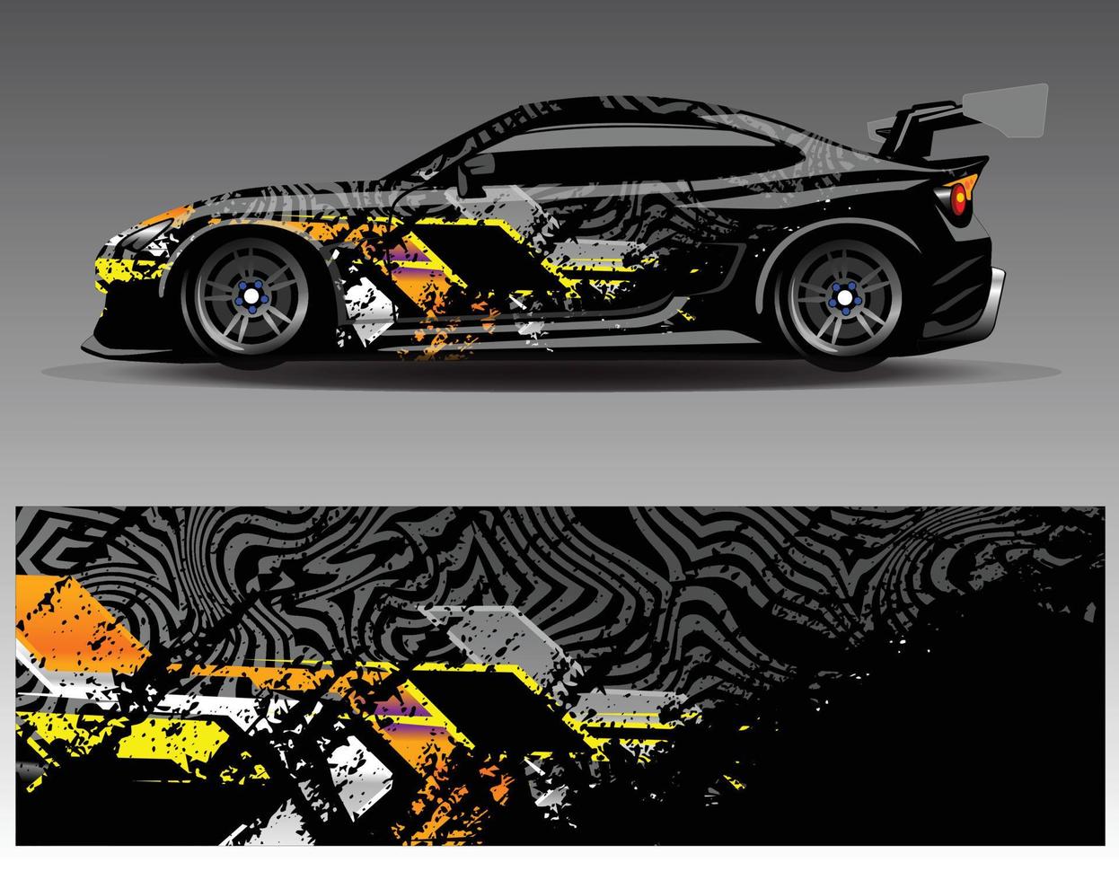 vector de diseño de envoltura de coche. Diseños de kits de fondo de carreras de franjas abstractas gráficas para envolver vehículos carrera de autos rally aventura y librea