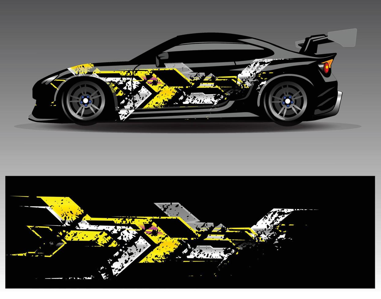 vector de diseño de envoltura de coche. Diseños de kits de fondo de carreras de franjas abstractas gráficas para envolver vehículos carrera de autos rally aventura y librea