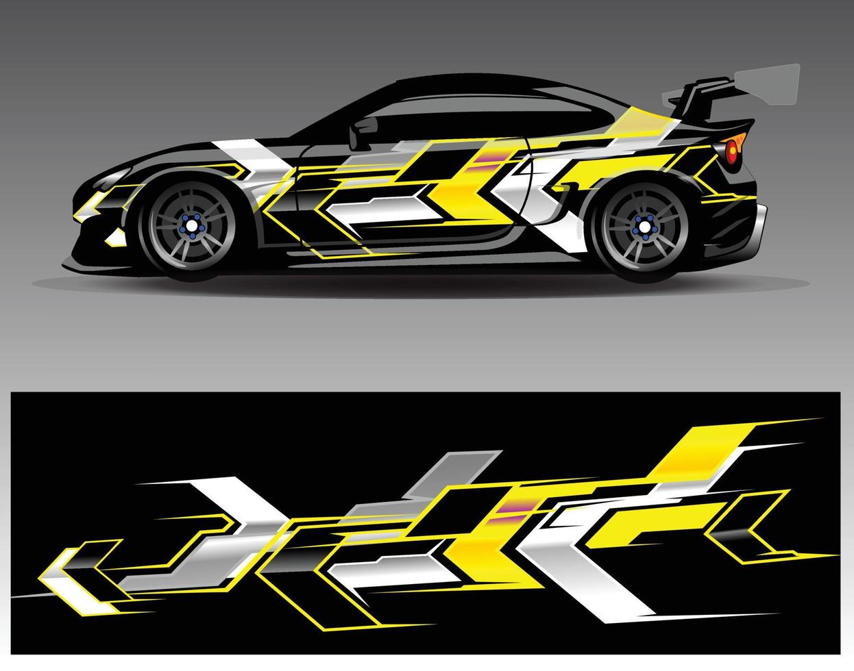 vector de diseño de envoltura de coche. Diseños de kits de fondo de carreras de franjas abstractas gráficas para envolver vehículos carrera de autos rally aventura y librea