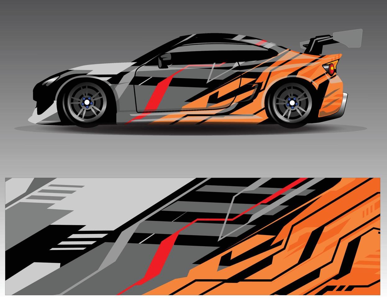 vector de diseño de envoltura de coche. Diseños de kits de fondo de carreras de franjas abstractas gráficas para envolver vehículos carrera de autos rally aventura y librea