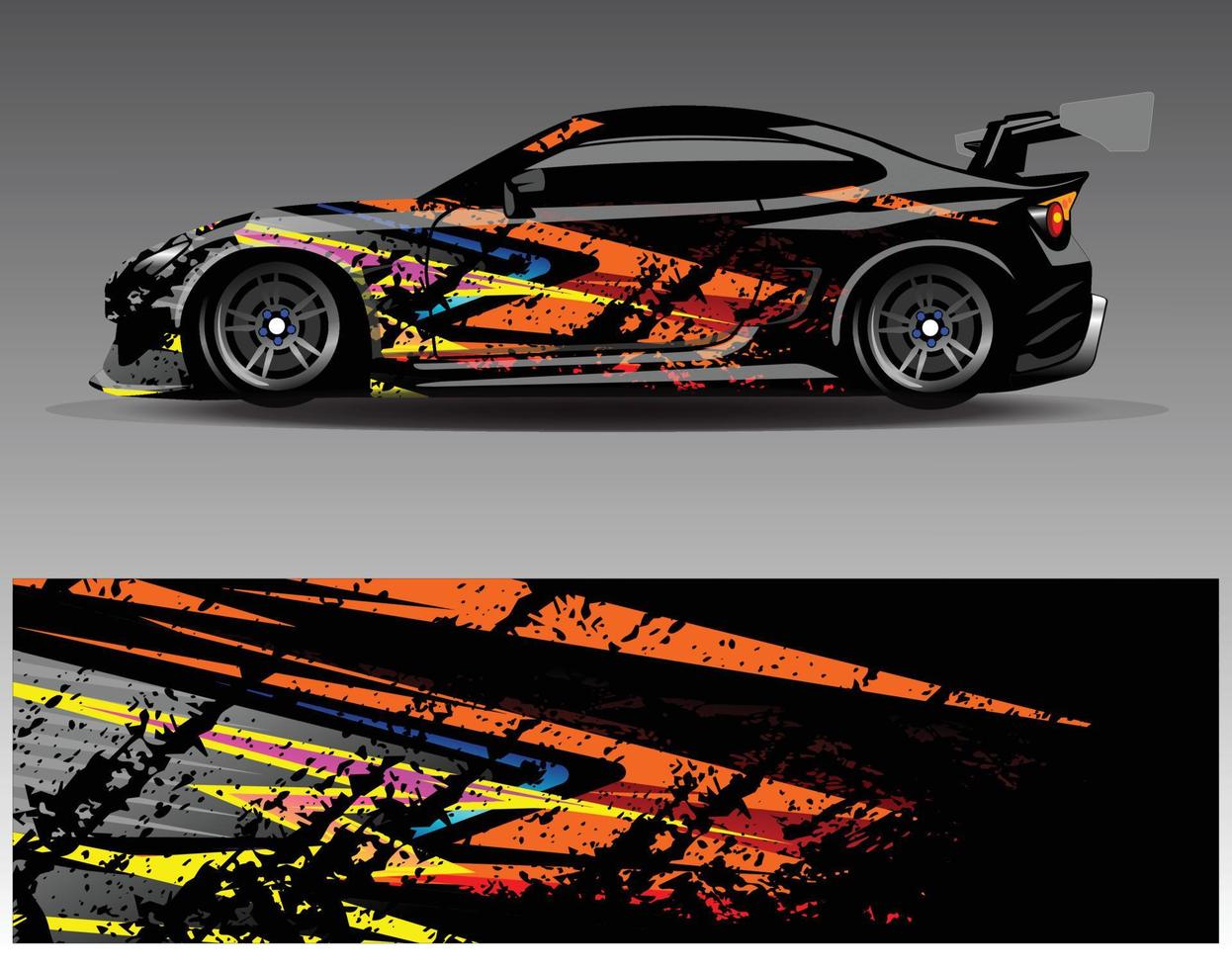 vector de diseño de envoltura de coche. Diseños de kits de fondo de carreras de franjas abstractas gráficas para envolver vehículos carrera de autos rally aventura y librea