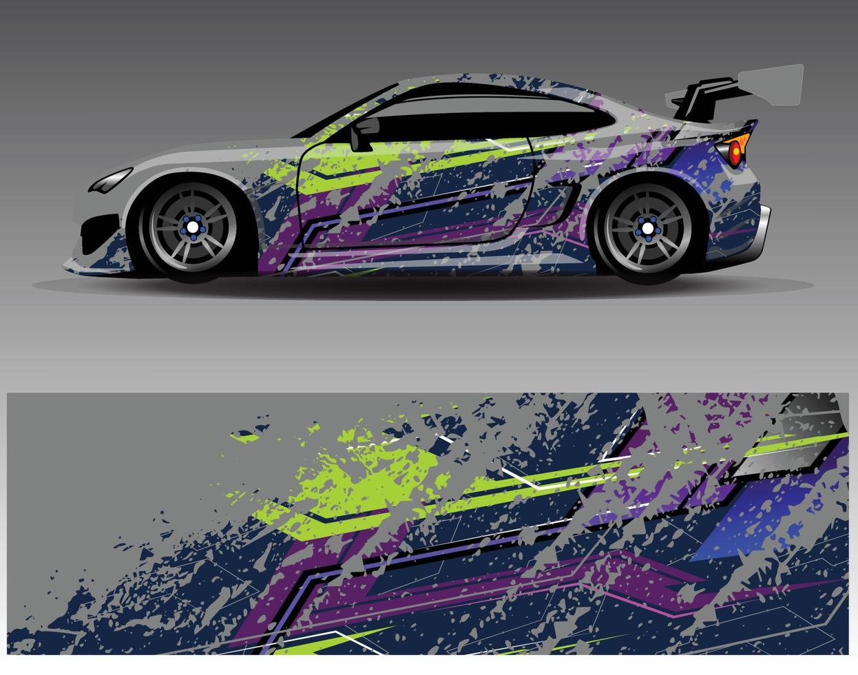 vector de diseño de envoltura de coche. Diseños de kits de fondo de carreras de franjas abstractas gráficas para envolver vehículos carrera de autos rally aventura y librea