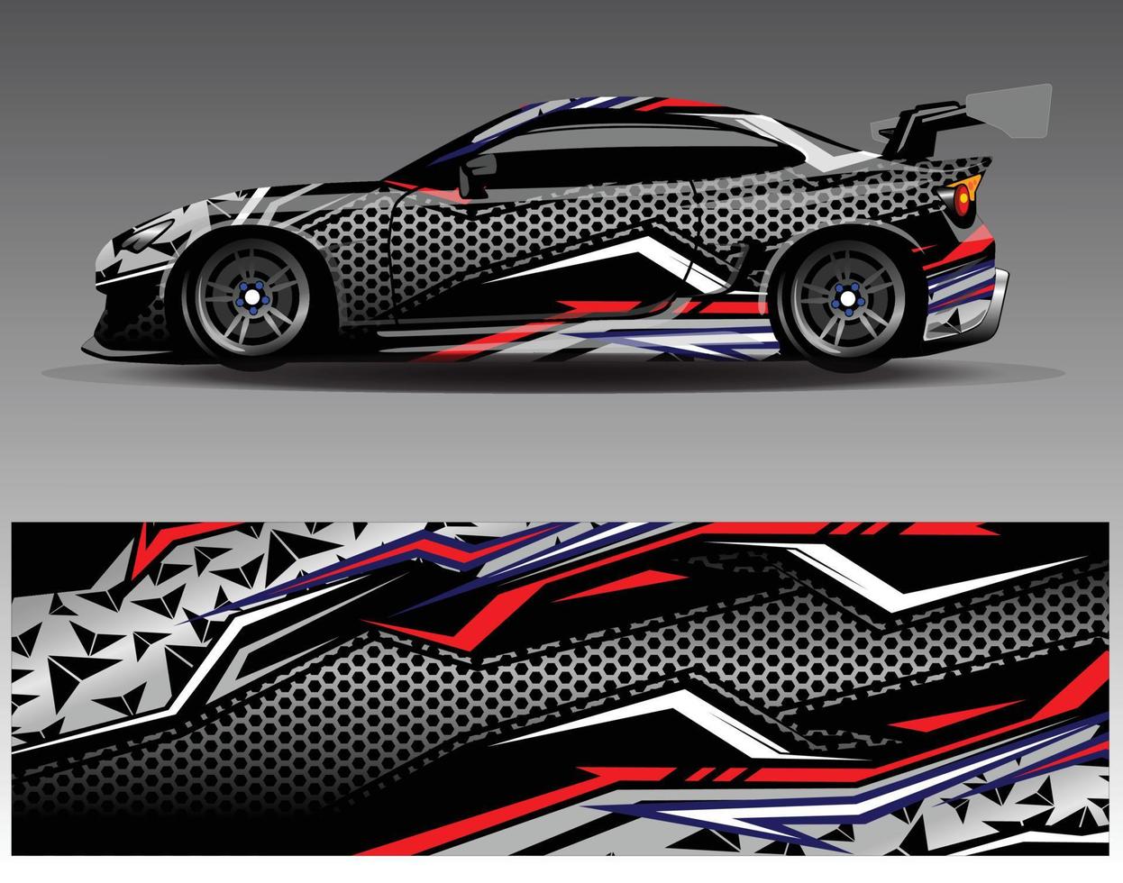 vector de diseño de envoltura de coche. Diseños de kits de fondo de carreras de franjas abstractas gráficas para envolver vehículos carrera de autos rally aventura y librea