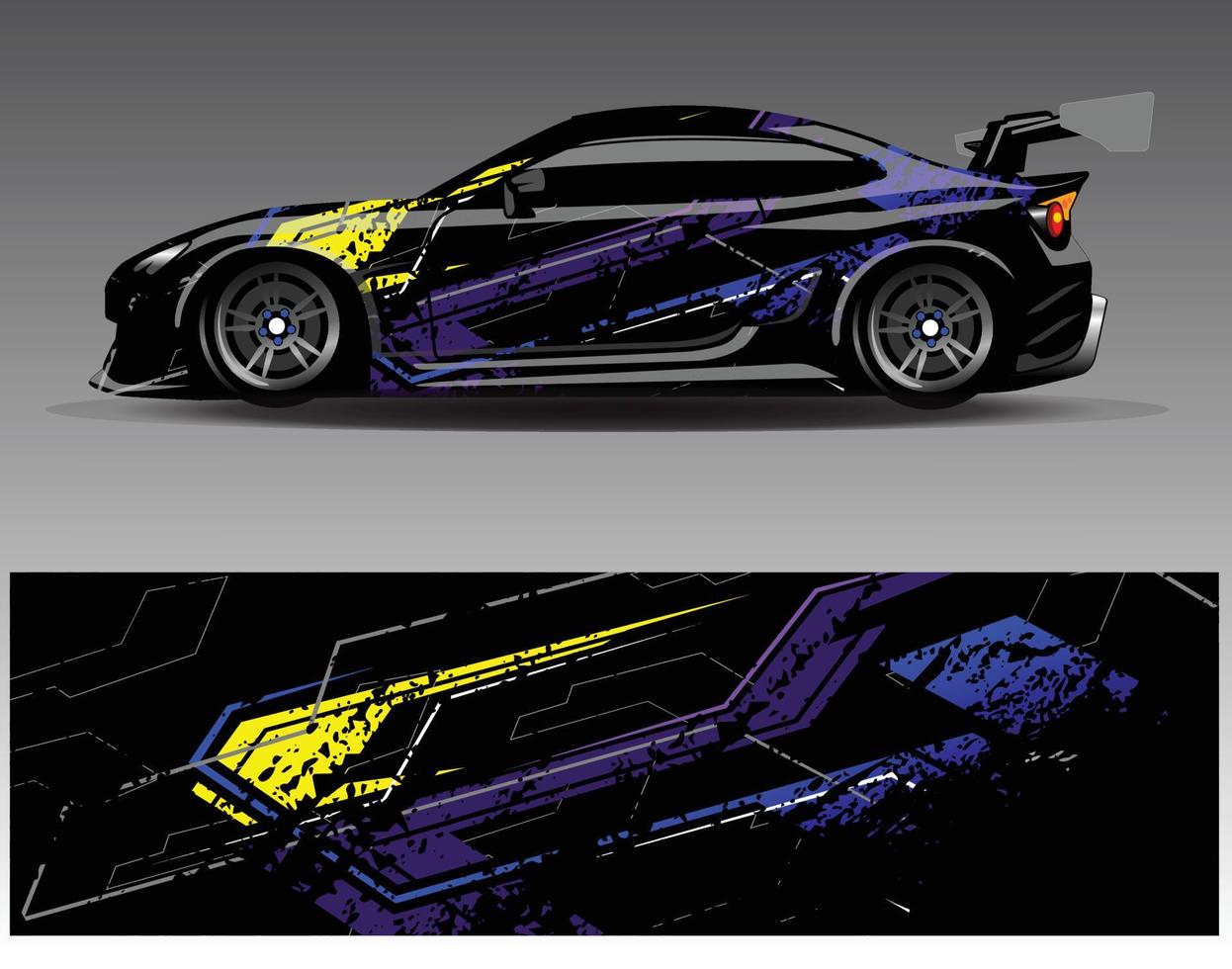 vector de diseño de envoltura de coche. Diseños de kits de fondo de carreras de franjas abstractas gráficas para envolver vehículos carrera de autos rally aventura y librea