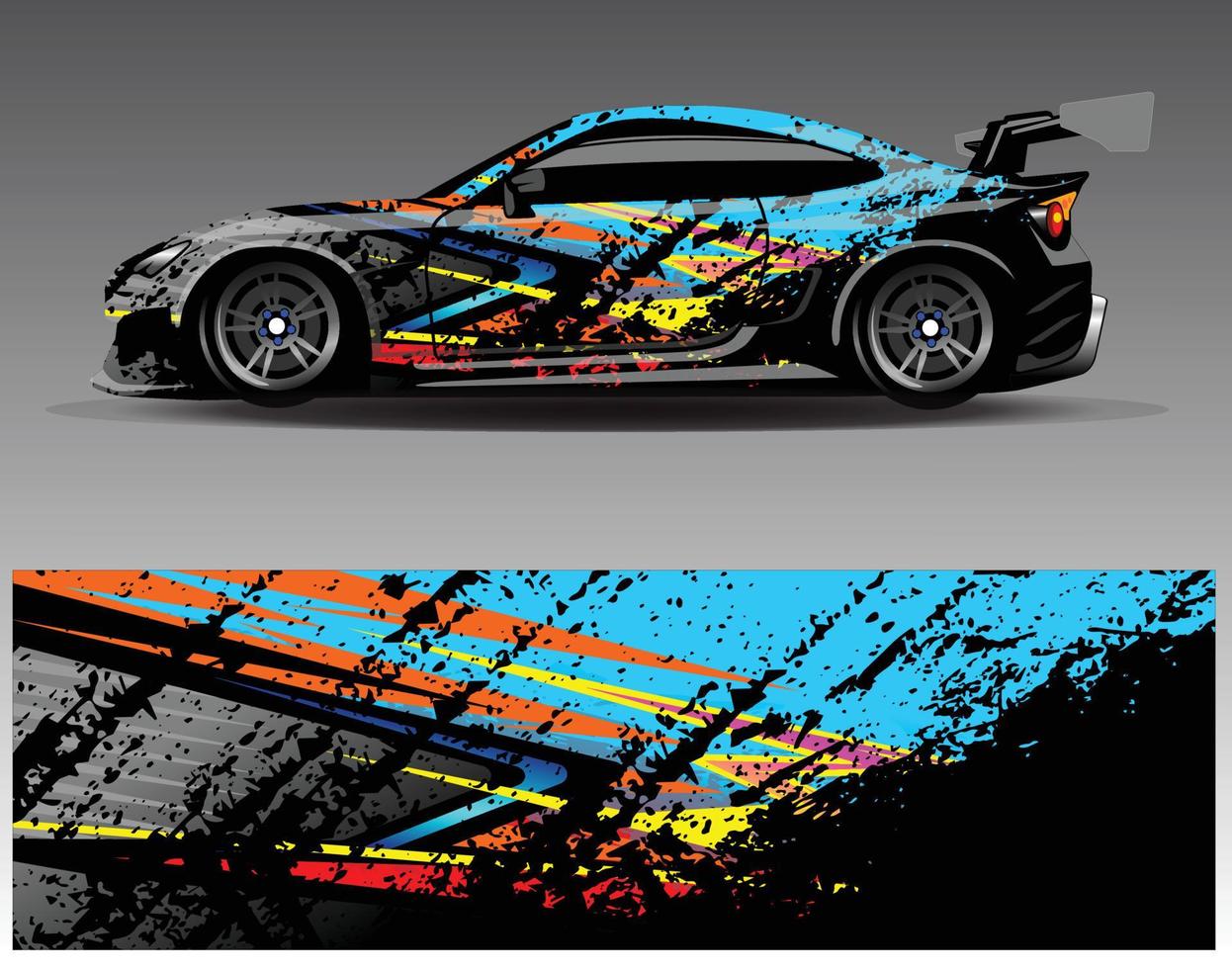 vector de diseño de envoltura de coche. Diseños de kits de fondo de carreras de franjas abstractas gráficas para envolver vehículos carrera de autos rally aventura y librea