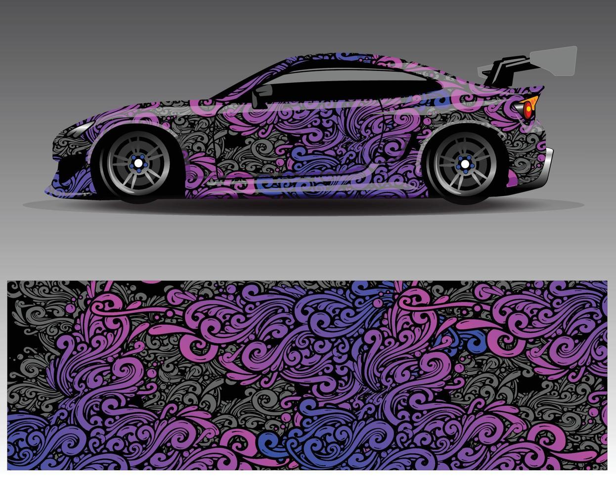 vector de diseño de envoltura de coche. Diseños de kits de fondo de carreras de franjas abstractas gráficas para envolver vehículos carrera de autos rally aventura y librea