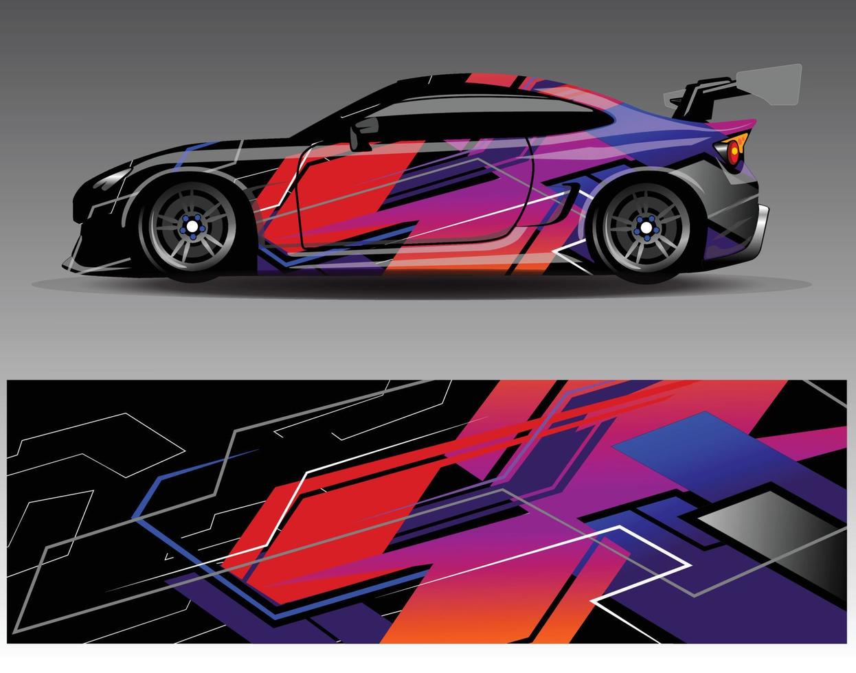 vector de diseño de envoltura de coche. Diseños de kits de fondo de carreras de franjas abstractas gráficas para envolver vehículos carrera de autos rally aventura y librea