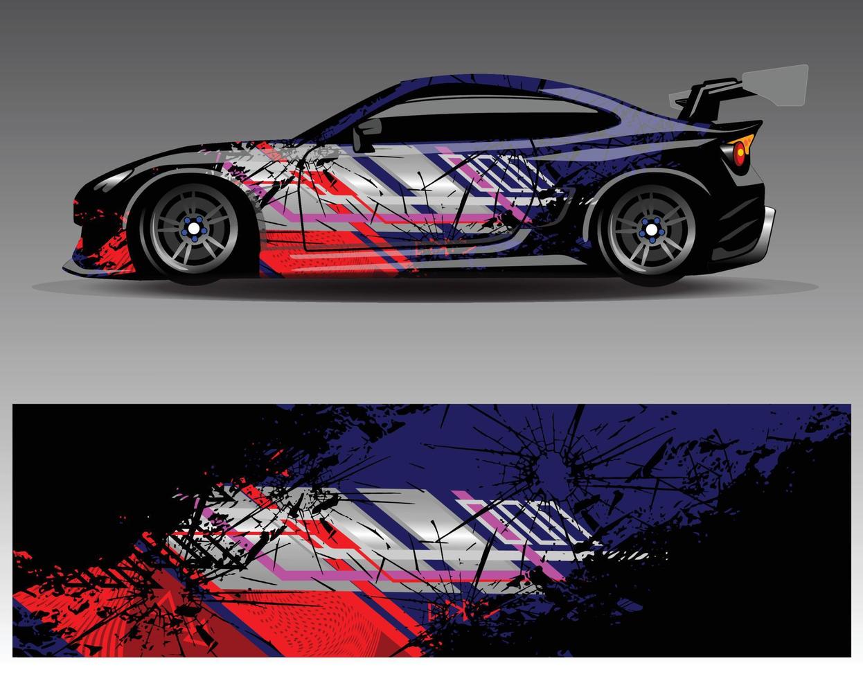 vector de diseño de envoltura de coche. Diseños de kits de fondo de carreras de franjas abstractas gráficas para envolver vehículos carrera de autos rally aventura y librea