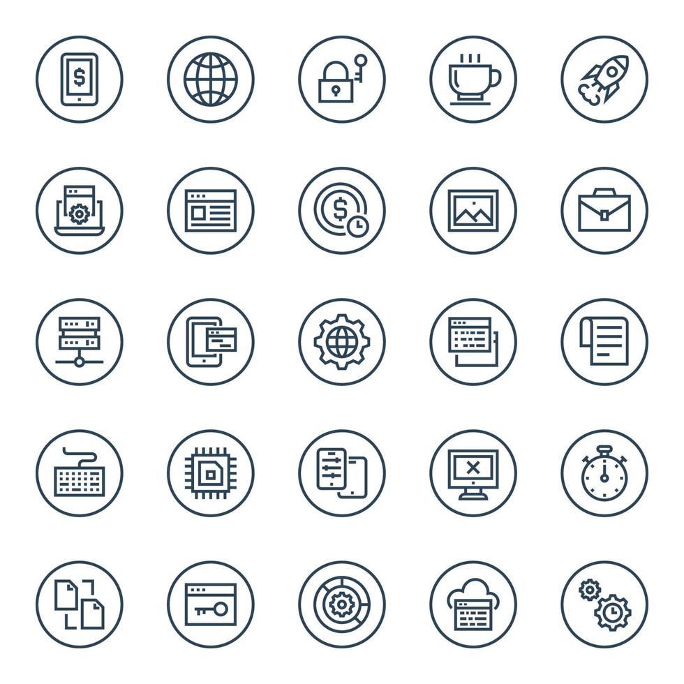Circle outline icons for Seo and development. vector