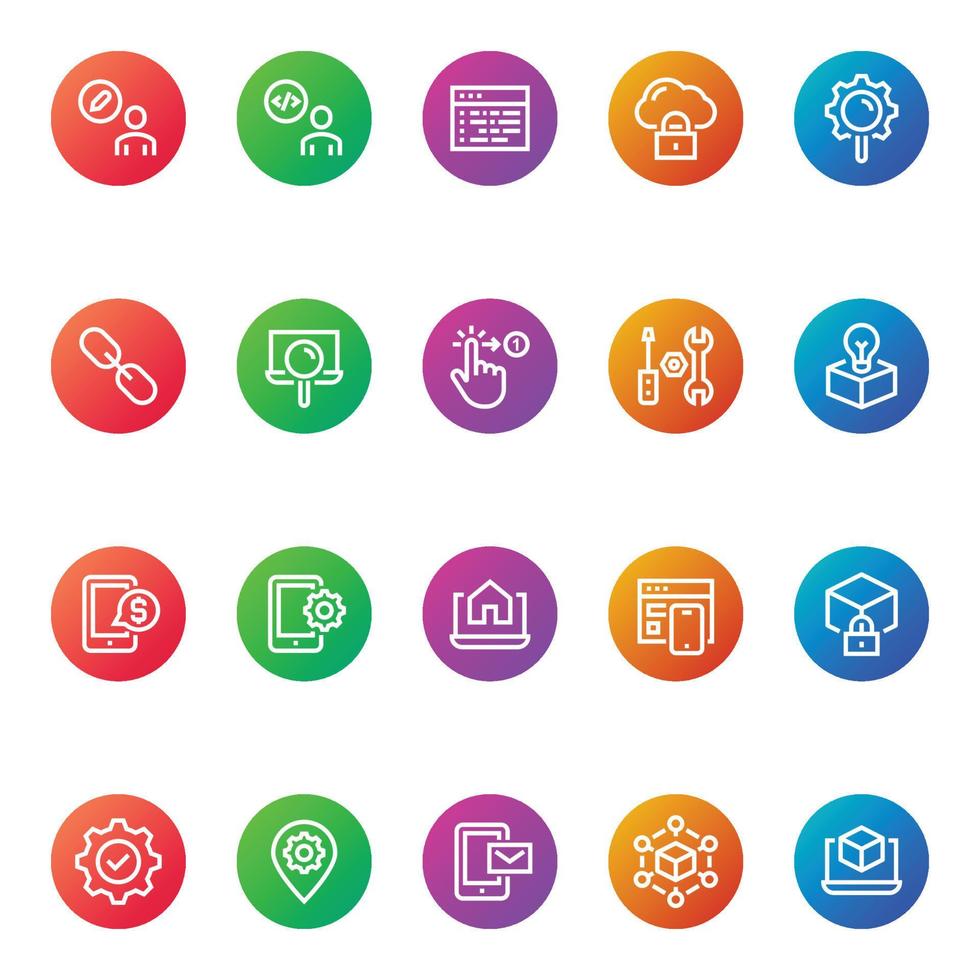 Gradient color icons for Seo and development. vector